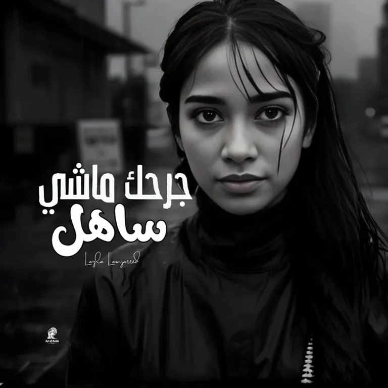 Portrait en noir et blanc d’une femme aux cheveux mouillés, avec le titre de la chanson